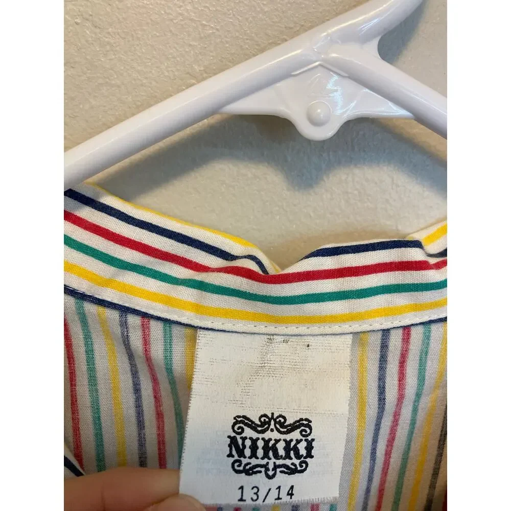 70's Vintage Nikki Rainbow Striped Short Sleeve Button Up Blouse Size 13/14 - Picture 3 of 12
